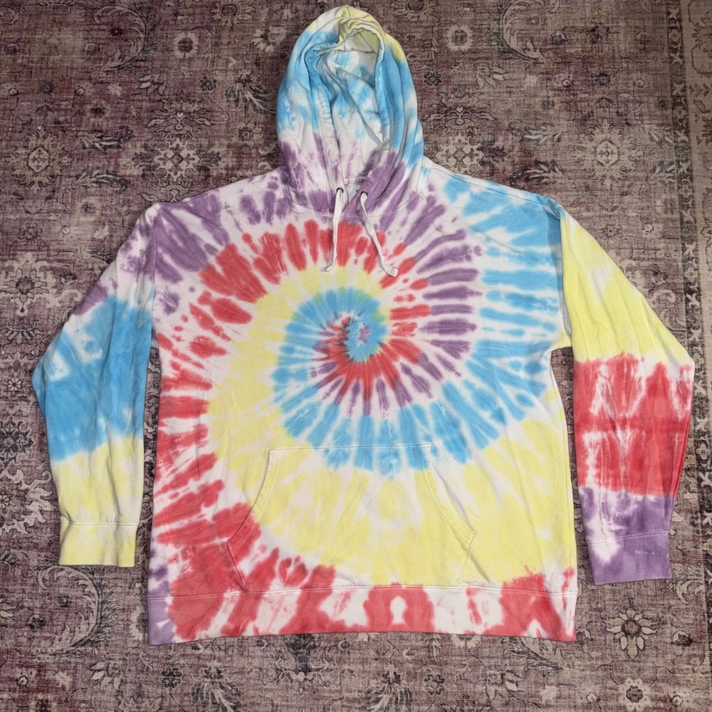Old Navy Vintage Popover Rainbow Tie Dye Oversized Hoodie Sweatshirt Size XXL